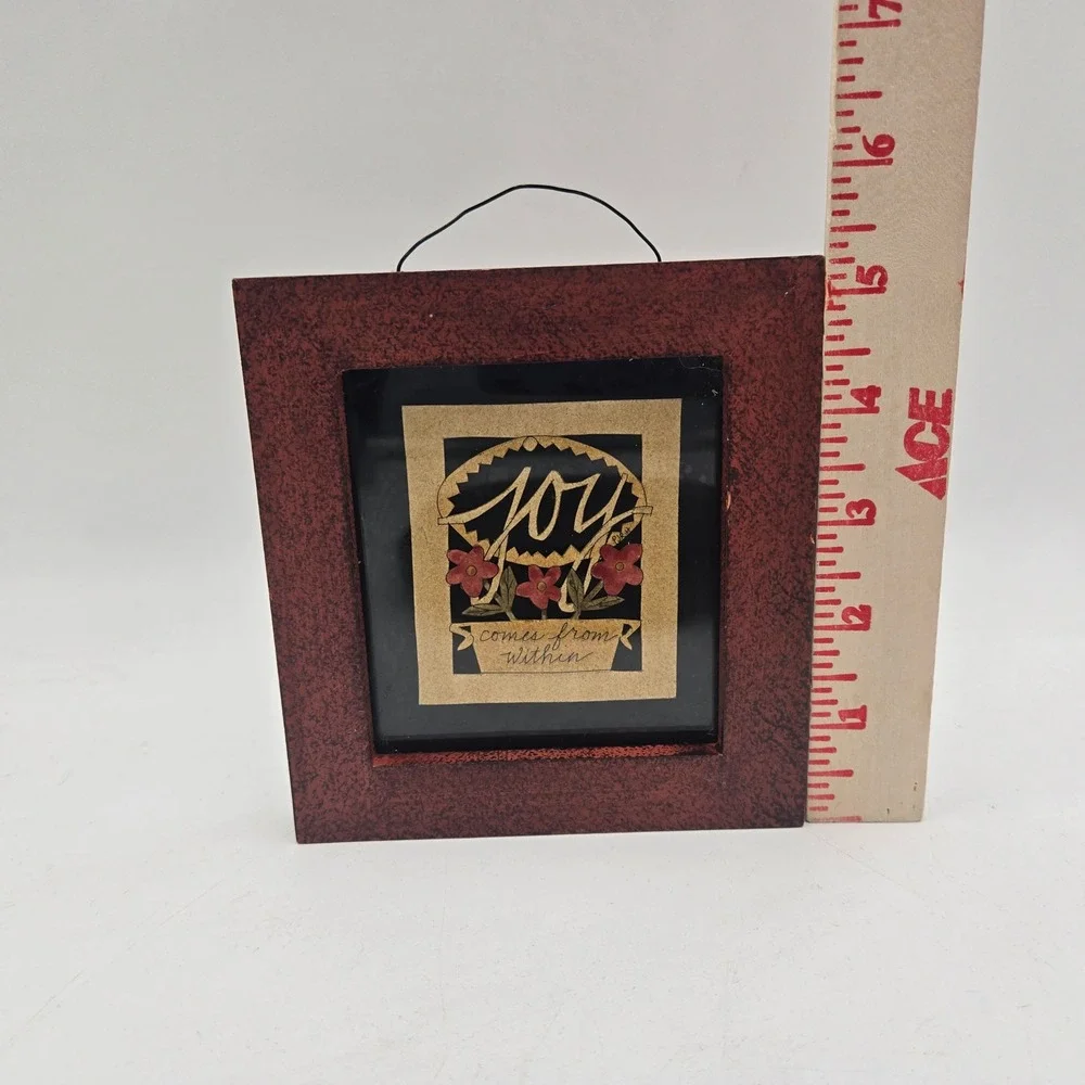 Joy Comes From Within Small Square Wood Framed Wall Plaque Burgundy 5x5